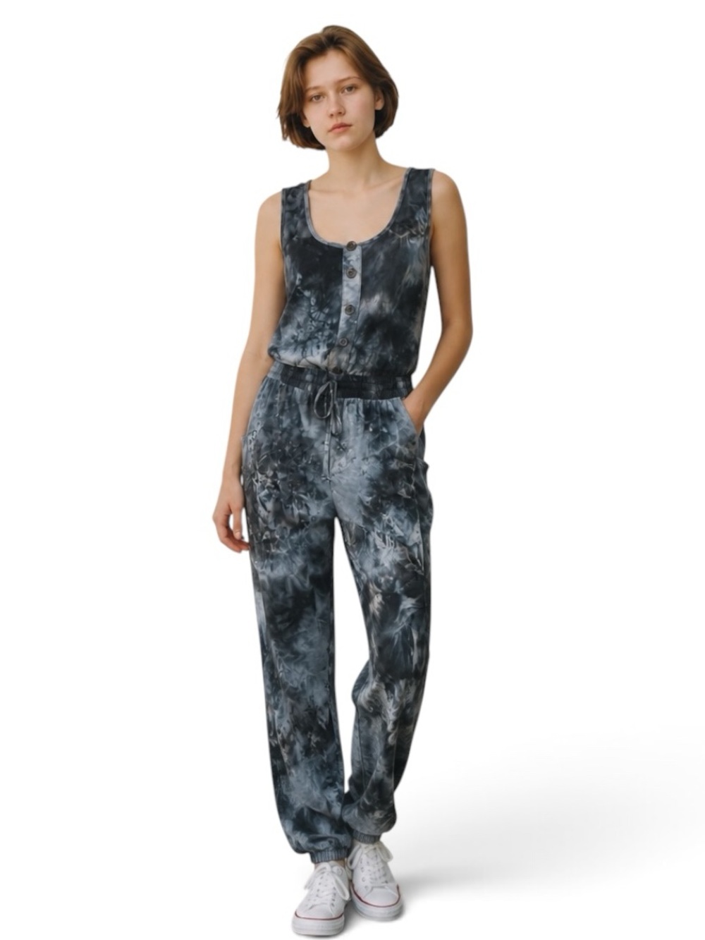 J for Justify Sleeveless Tie-Dye Jumpsuit in Charcoal and Slate Size Large